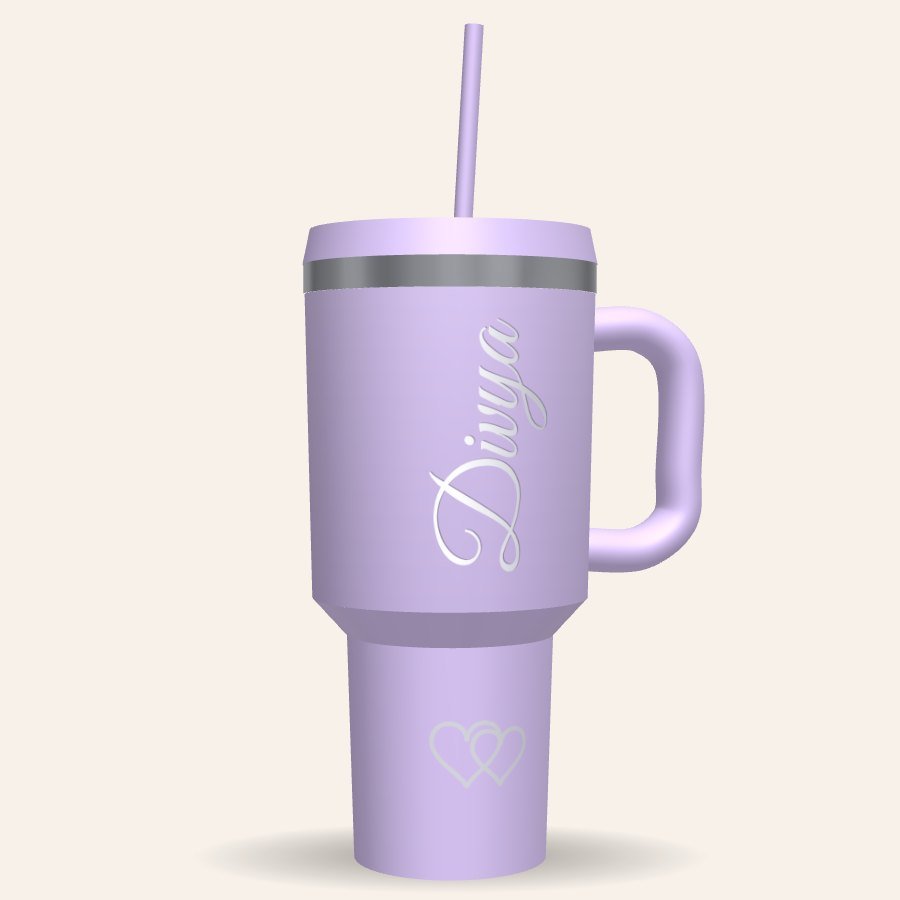 Engraved Name Tumbler with Heart – 40 oz with Handle